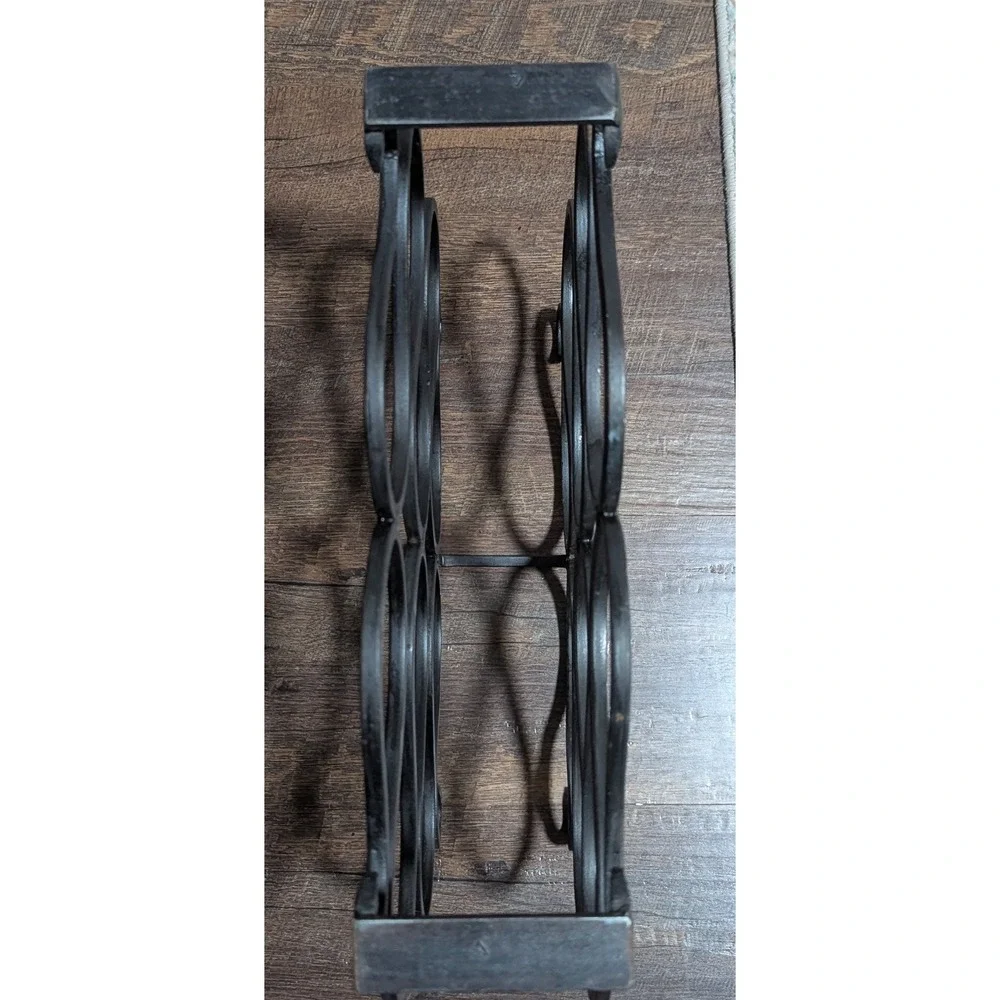 Vtg Hand-Forged Wrought Iron Scroll Design Table/Bar Top Wine Rack (Ten Bottles)